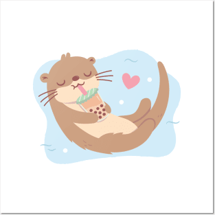 Cute Otter Loves Bubble Tea Posters and Art